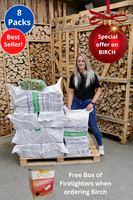 8 Packs of Kiln Dried Logs & 1 FREE kindling sticks