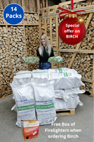 14 Packs of Kiln Dried Logs (1m³ approx) & 2 FREE Kindling Deal