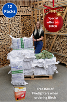 12 Packs of Kiln Dried Logs & 2 FREE kindling sticks.