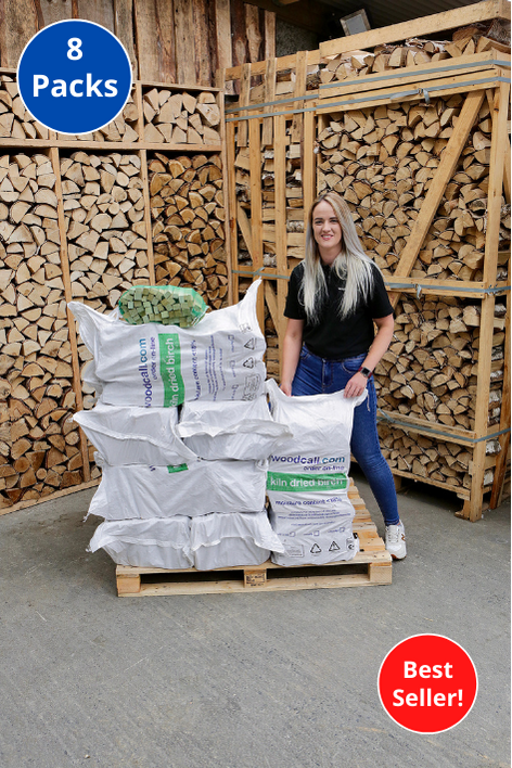 8 Packs of Kiln Dried Logs & 1 FREE kindling sticks